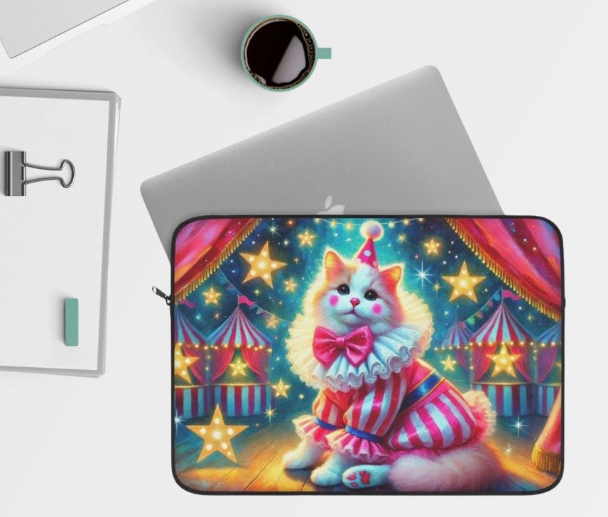 Circus Pink Stripped Cat Clown - Laptop Sleeve   