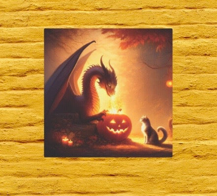 Dragon Jack-O-Lantern Lighting - Cat Lover Halloween - Wall Art Decor 8x8   