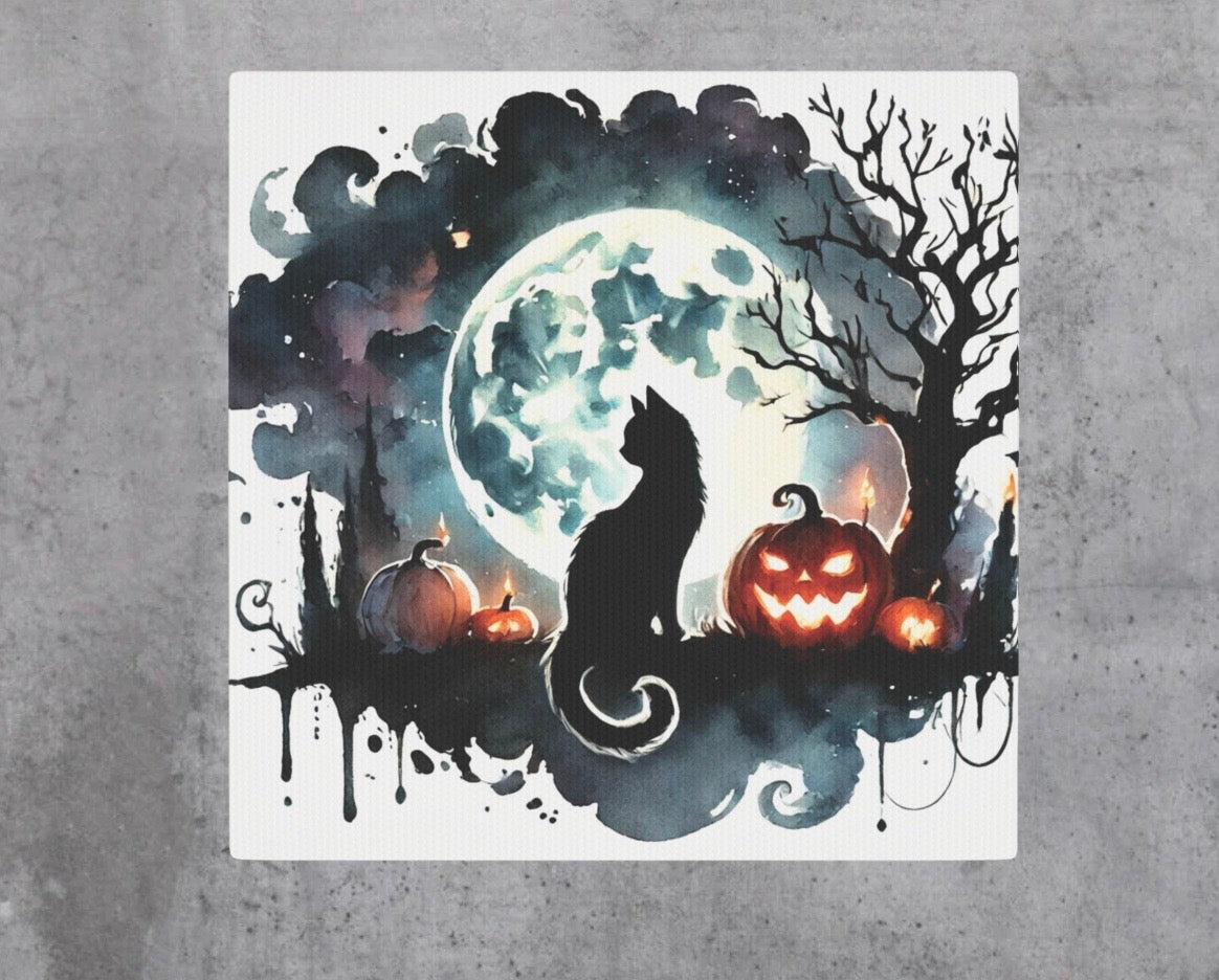 Halloween - Black Cat Full Moon - Wall Art Decor 8x8   