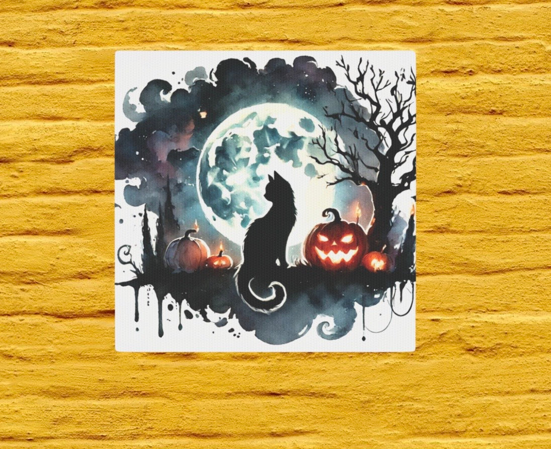 Halloween - Black Cat Full Moon - Wall Art Decor 8x8   