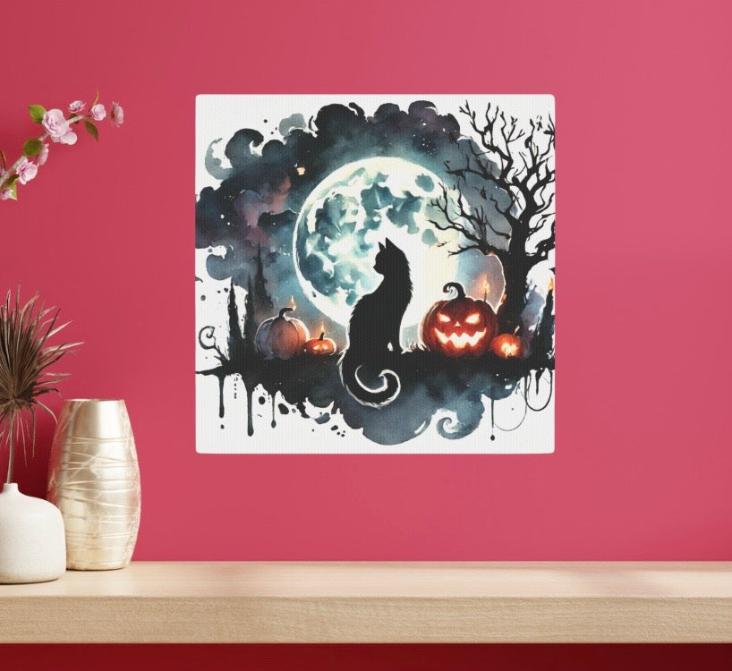 Halloween - Black Cat Full Moon - Wall Art Decor 8x8   