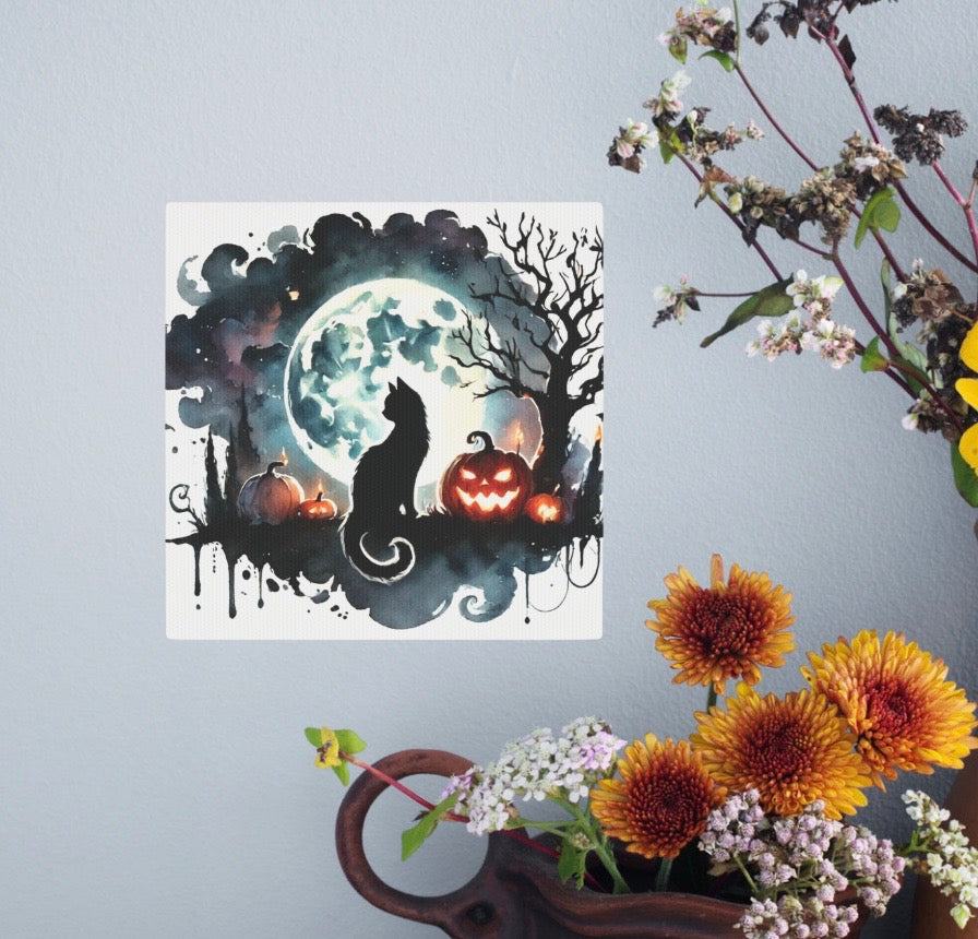 Halloween - Black Cat Full Moon - Wall Art Decor 8x8   