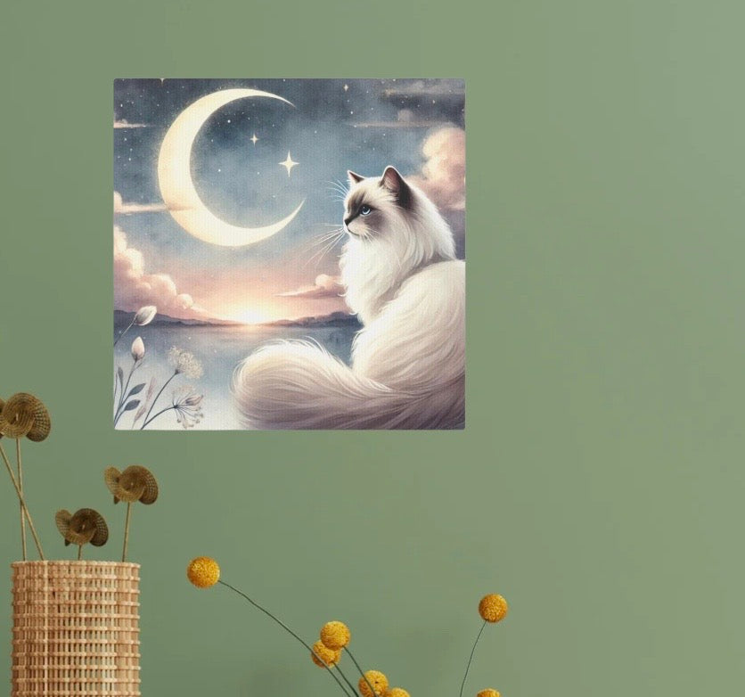 Celestial Moon - Cat Lover Ragdoll - Wall Art Decor 8x8   