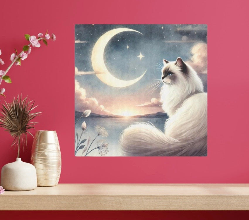 Celestial Moon - Cat Lover Ragdoll - Wall Art Decor 8x8   