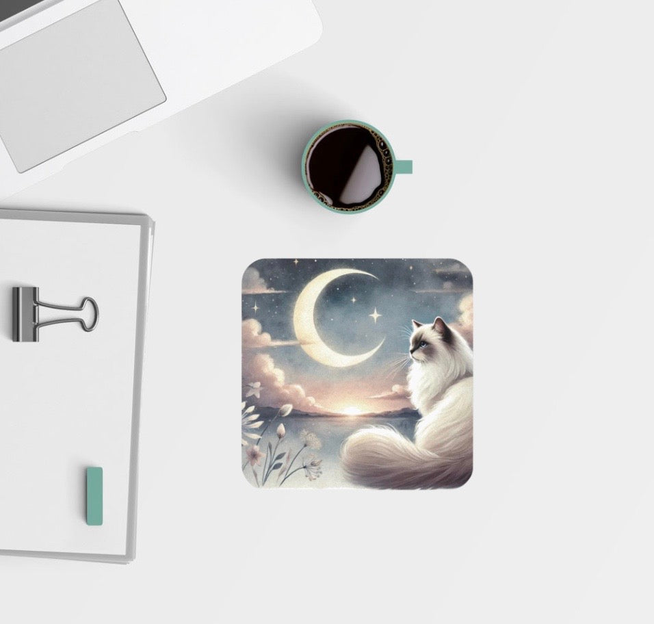 Celestial Moon - Cat Lover Ragdoll - High Gloss Drink Coaster   