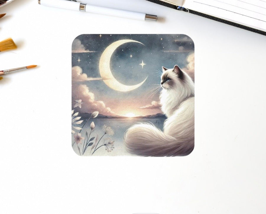 Celestial Moon - Cat Lover Ragdoll - High Gloss Drink Coaster   