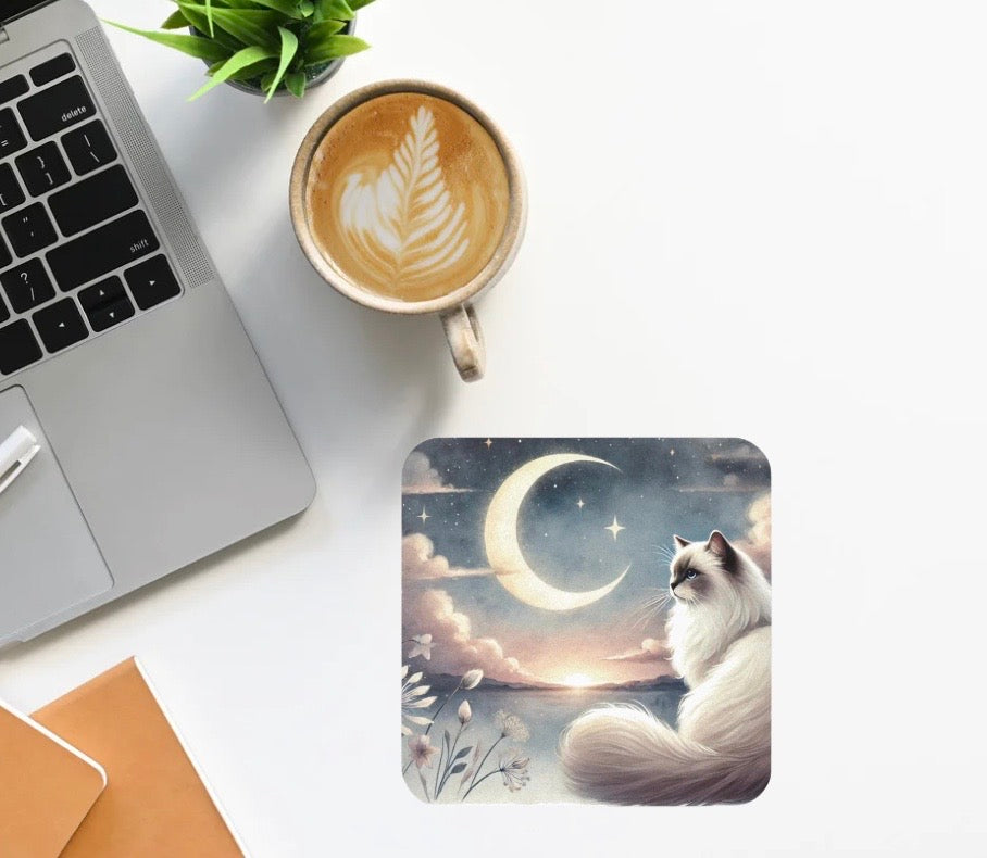 Celestial Moon - Cat Lover Ragdoll - High Gloss Drink Coaster   