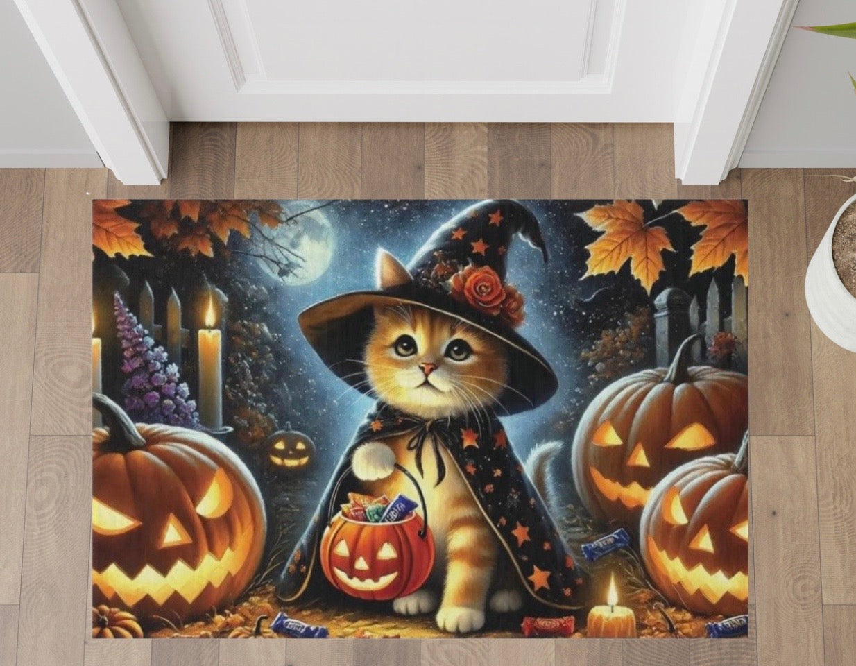 Trick or Treat - Cat Lover Halloween Decor- Indoor/Outdoor Rug   