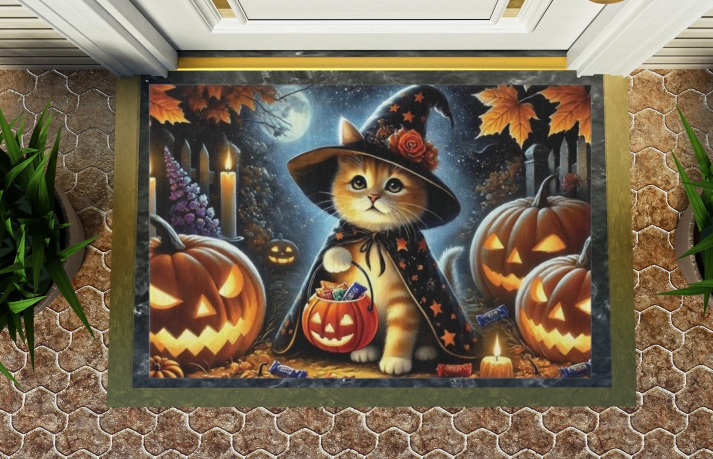 Trick or Treat - Cat Lover Halloween Decor- Indoor/Outdoor Rug   