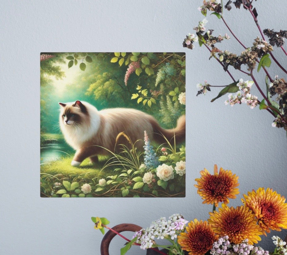 Nature Walk - Cat Lover - Wall Art Decor 8x8 - Ragdoll Cat   