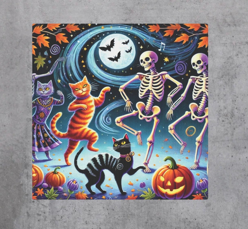 Skeleton Dance - Cat Lover - Wall Art Decor 8x8 - Halloween Decor   