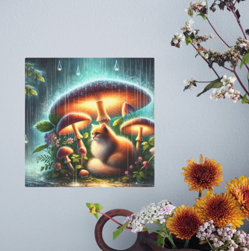 Mushroom Magic - Cat Lover - Wall Art Decor 8x8   