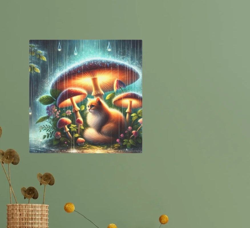 Mushroom Magic - Cat Lover - Wall Art Decor 8x8   