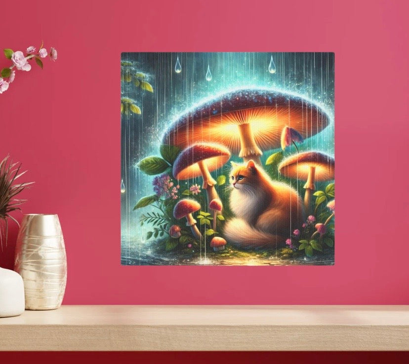 Mushroom Magic - Cat Lover - Wall Art Decor 8x8   