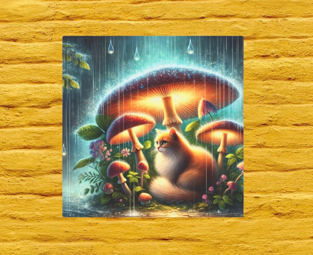 Mushroom Magic - Cat Lover - Wall Art Decor 8x8   