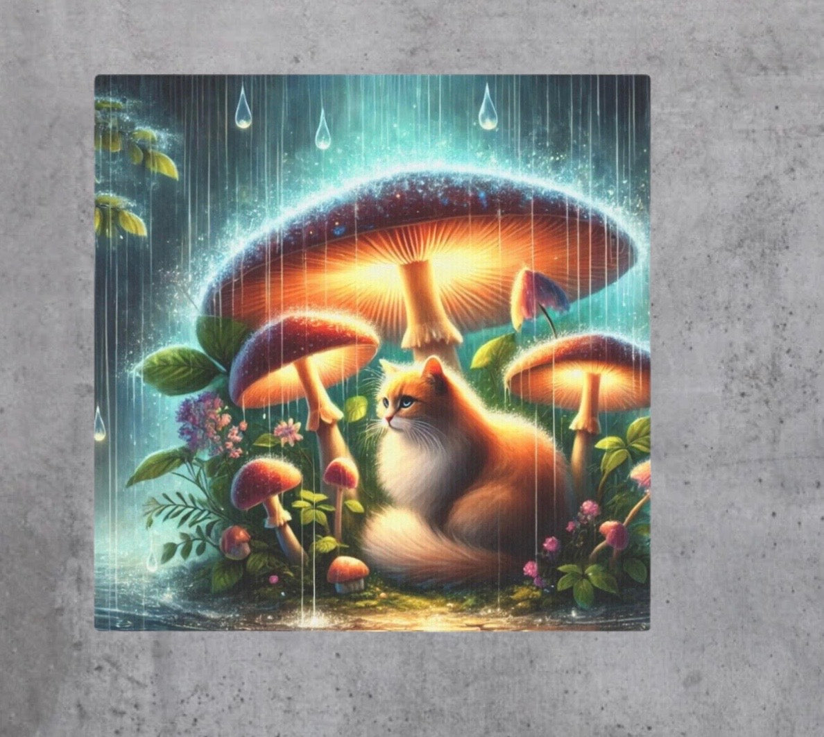 Mushroom Magic - Cat Lover - Wall Art Decor 8x8   