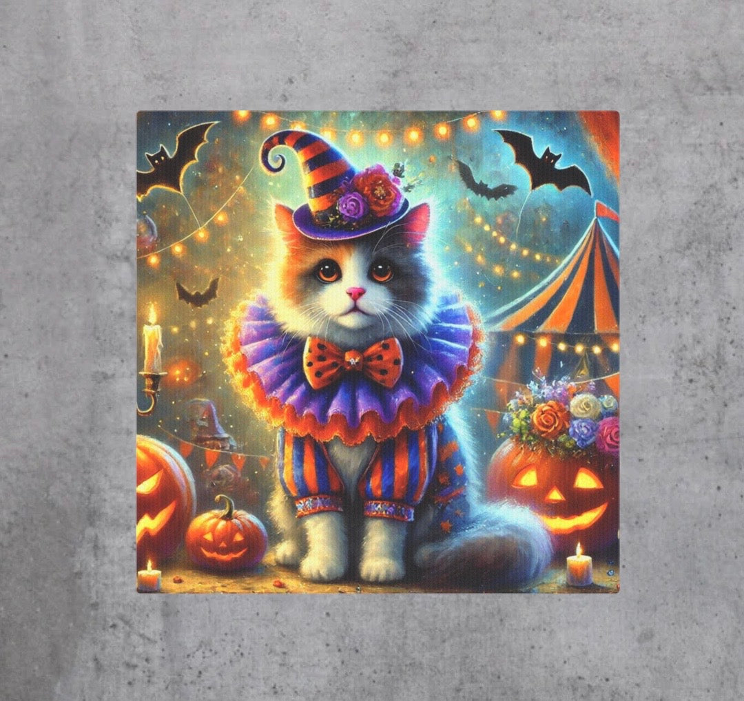 Halloween Cat Clown - Cat Lover - Wall Art Decor 8x8   