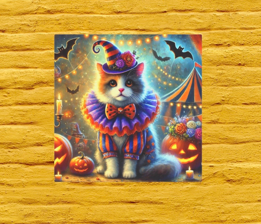 Halloween Cat Clown - Cat Lover - Wall Art Decor 8x8   