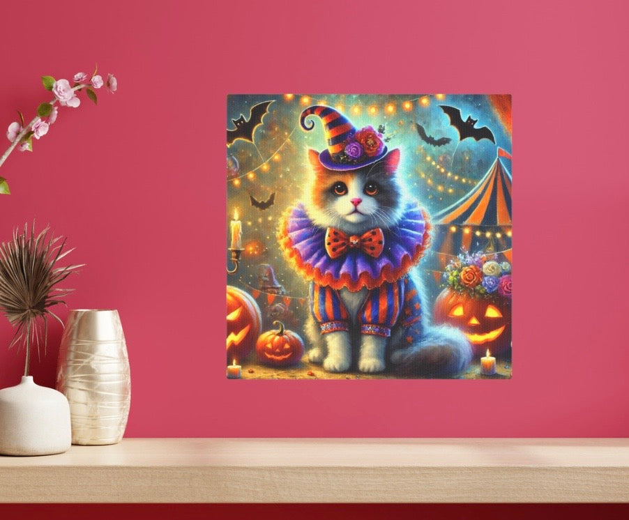 Halloween Cat Clown - Cat Lover - Wall Art Decor 8x8   