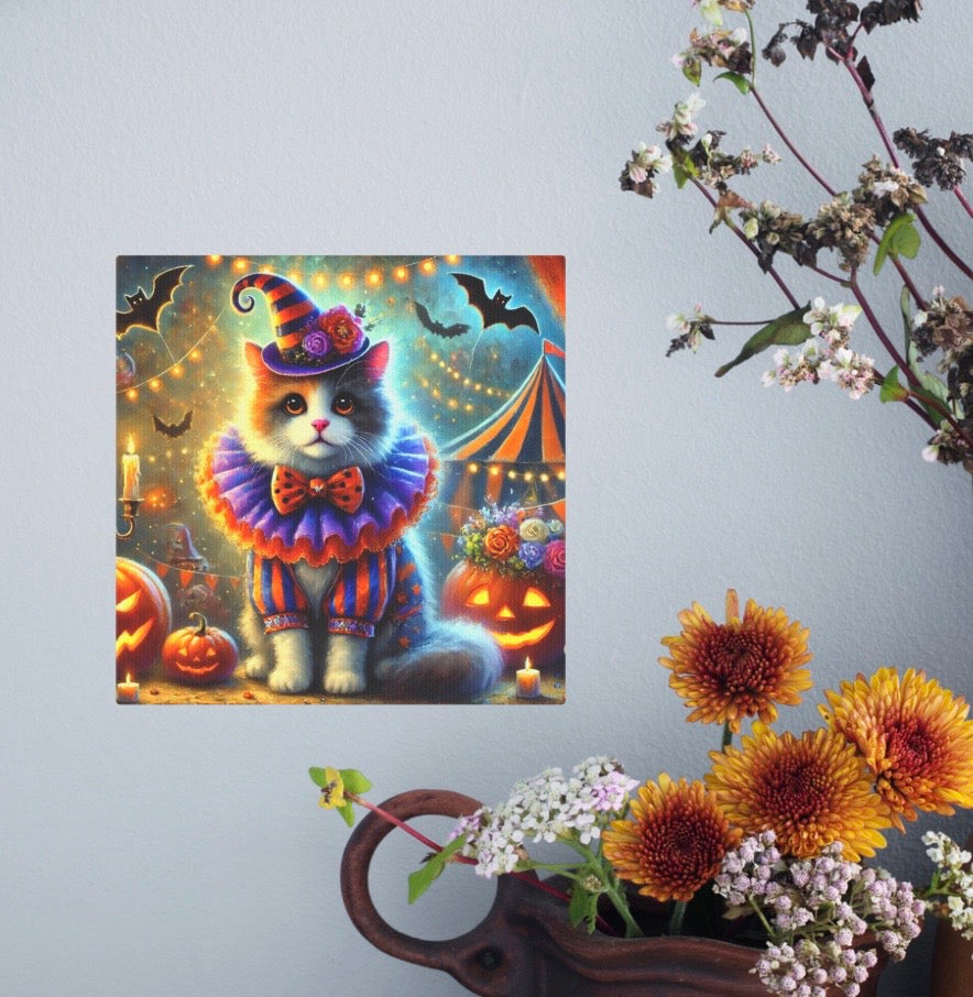 Halloween Cat Clown - Cat Lover - Wall Art Decor 8x8   