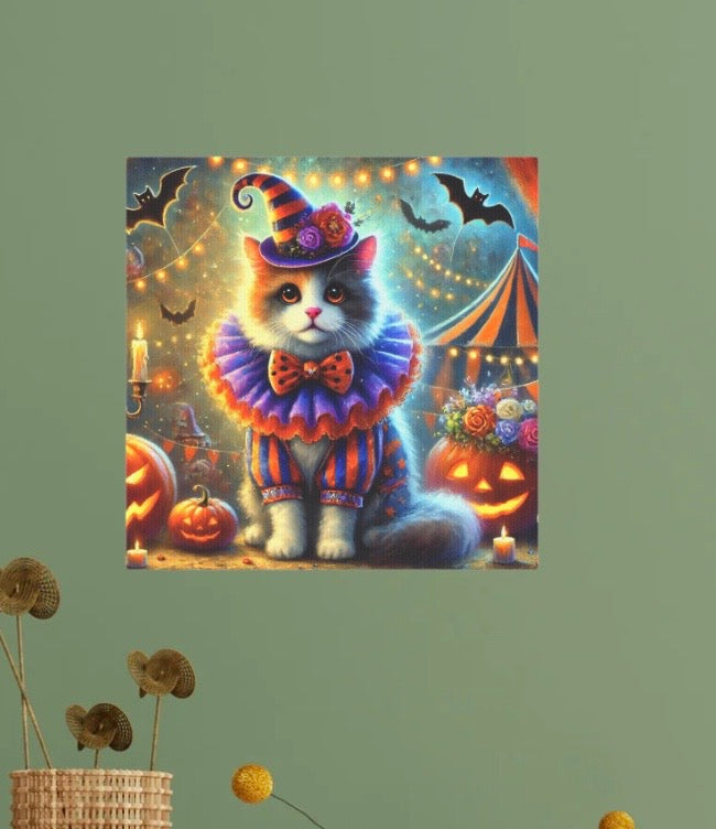 Halloween Cat Clown - Cat Lover - Wall Art Decor 8x8   