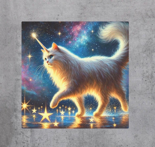 Caticorn Star Magic Fantasy - Cat Unicorn - Wall Art Decor 8x8   