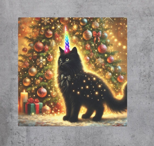 Magic Christmas Cat Unicorn - Wall Art Decor 8x8   