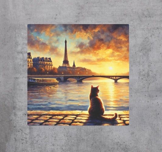 Paris River Sunset - Cat Lover - Wall Art Decor   