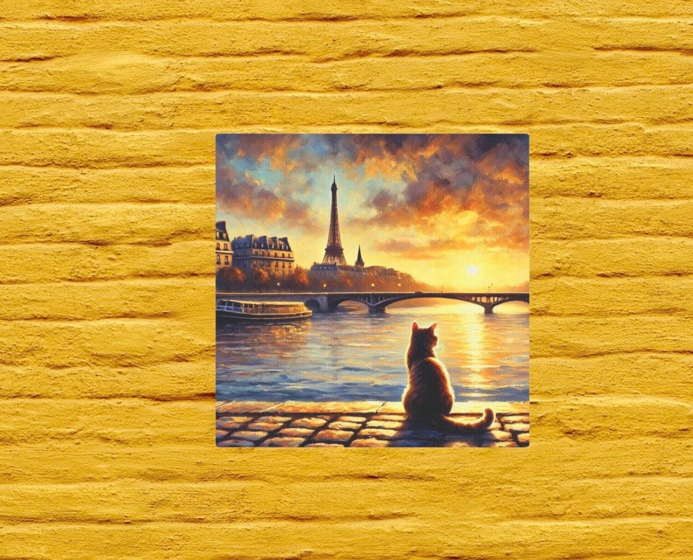 Paris River Sunset - Cat Lover - Wall Art Decor   