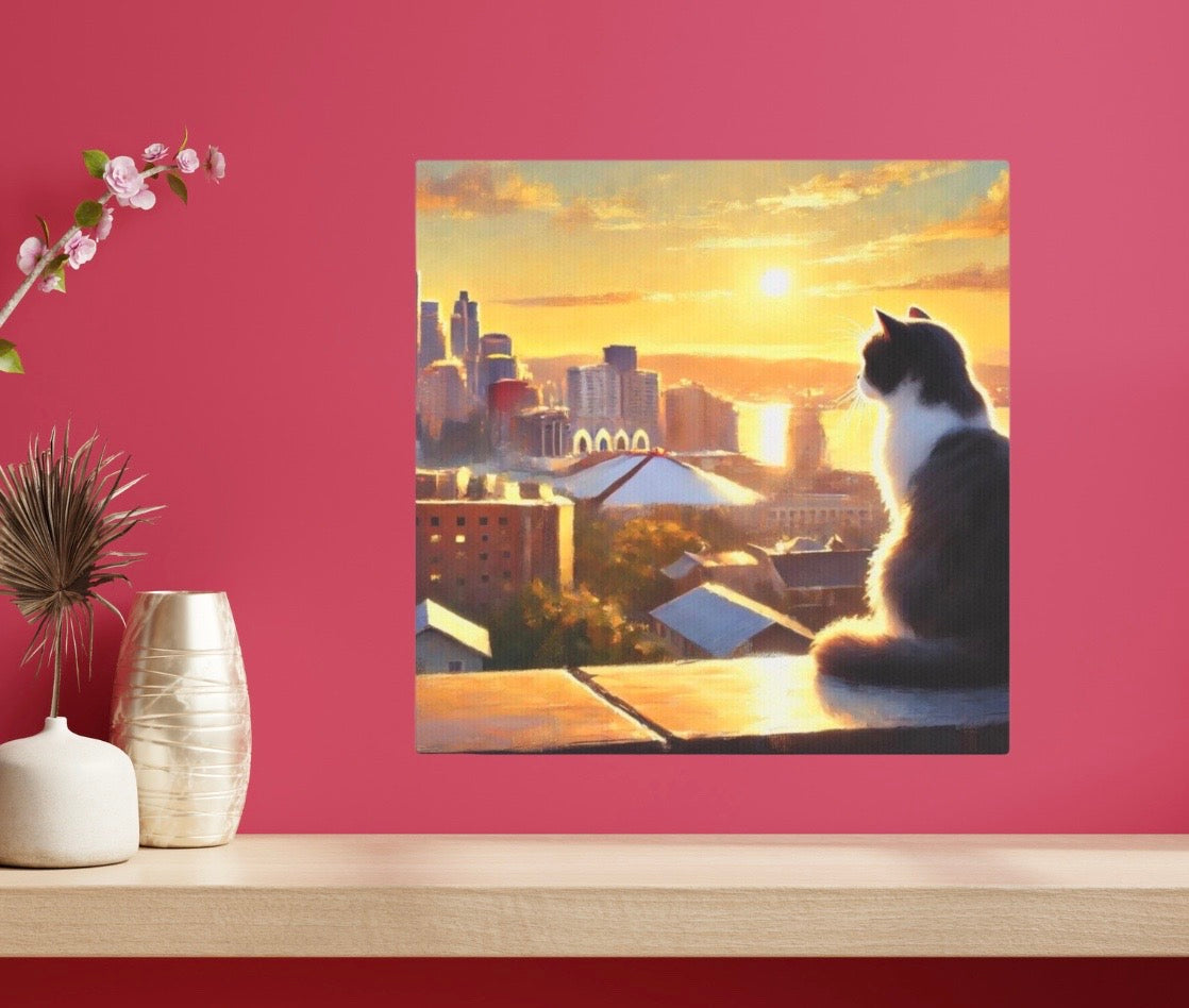 City Sunset - Cat Lovers - Wall Art Decor   