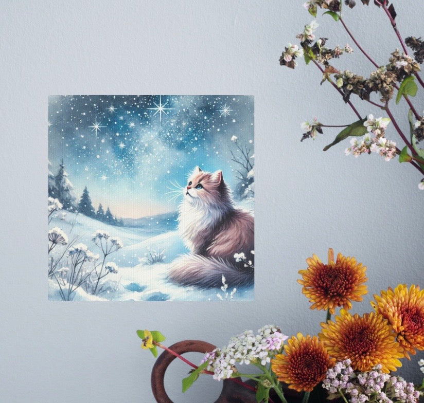 Winter Star Gazing - Cat Lover - Wall Art Decor   