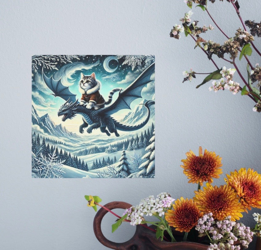 Winter Dragon Flight - Cat Lover - Wall Art Decor   