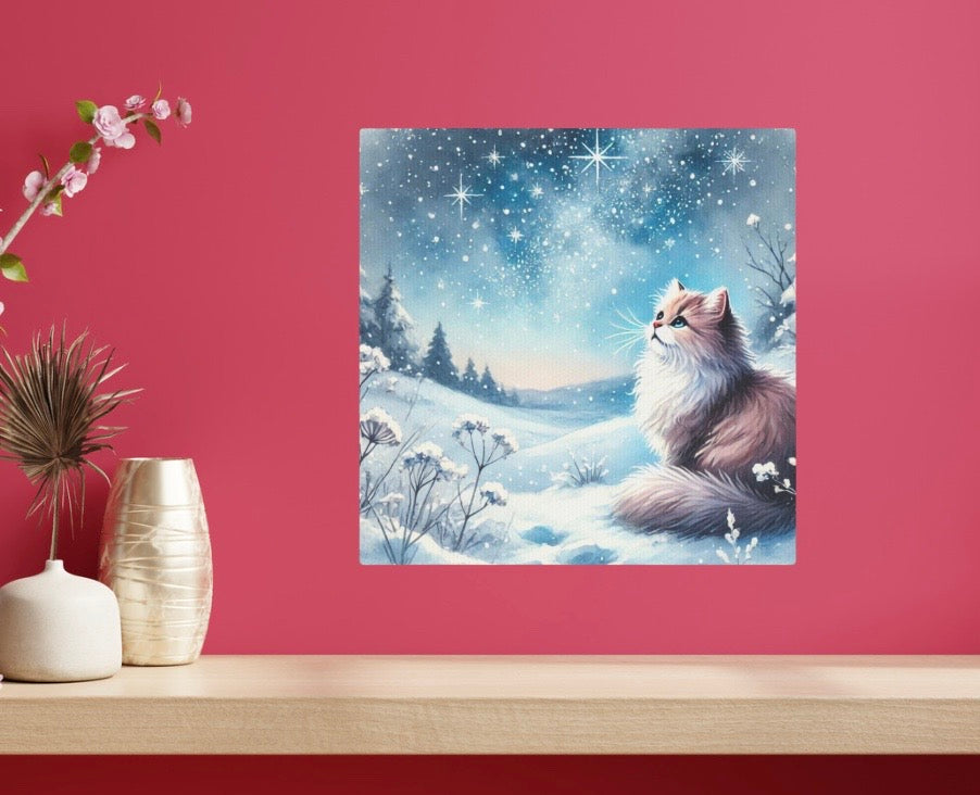 Winter Star Gazing - Cat Lover - Wall Art Decor   