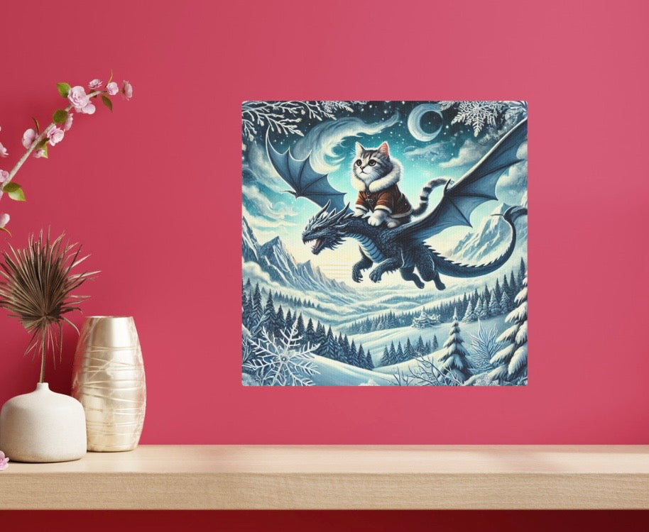 Winter Dragon Flight - Cat Lover - Wall Art Decor   