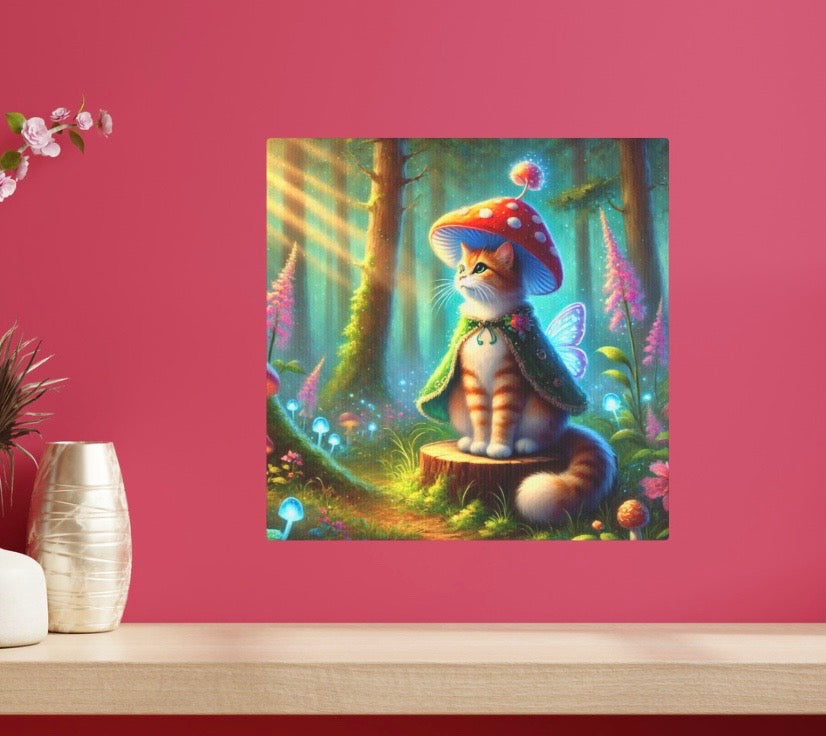 Mushroom Magic - Orange Cat Fairy - Wall Art Decor   