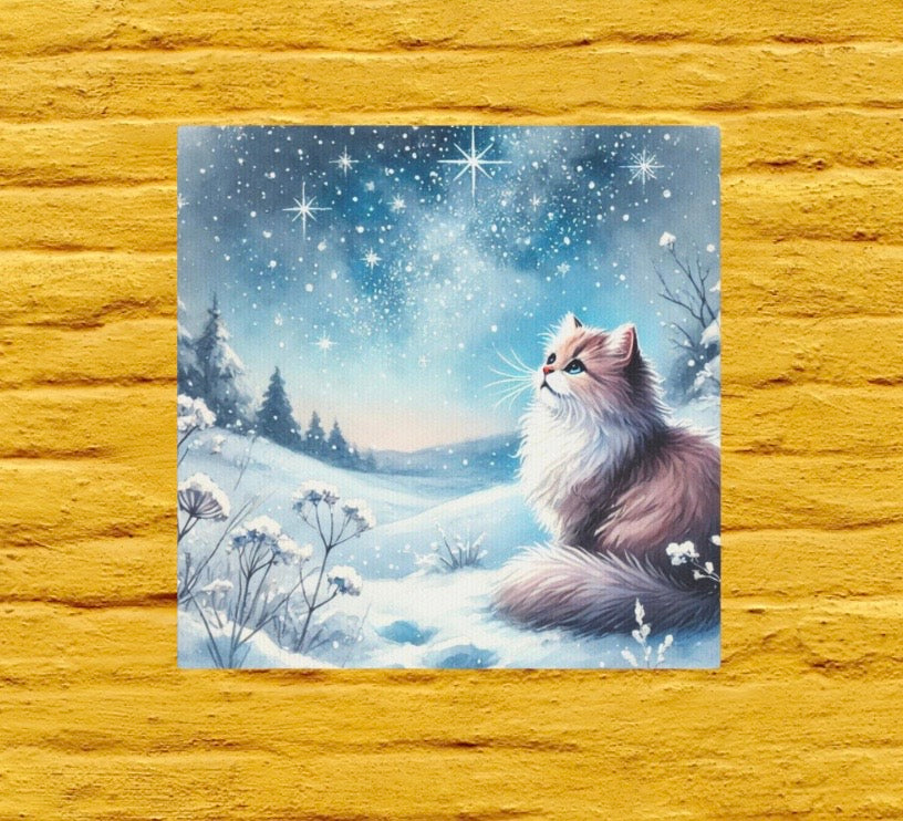 Winter Star Gazing - Cat Lover - Wall Art Decor   