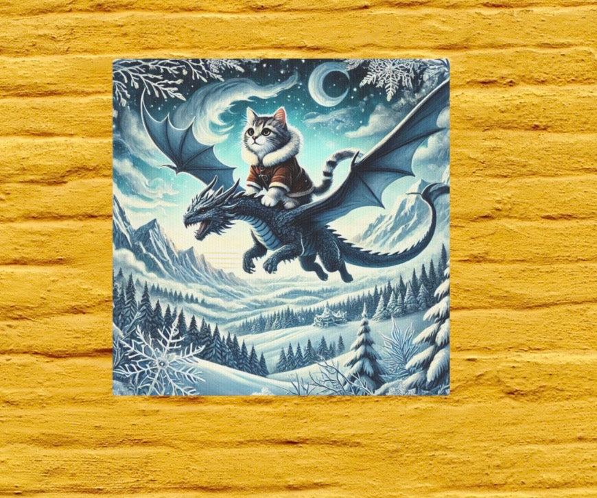 Winter Dragon Flight - Cat Lover - Wall Art Decor   