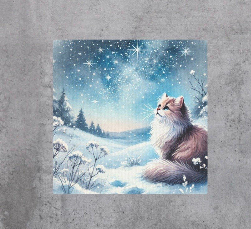 Winter Star Gazing - Cat Lover - Wall Art Decor   