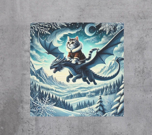 Winter Dragon Flight - Cat Lover - Wall Art Decor   