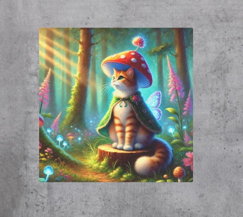 Mushroom Magic - Orange Cat Fairy - Wall Art Decor   