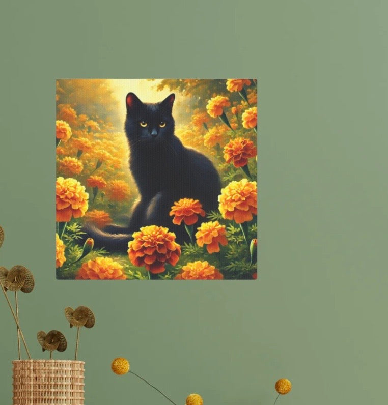 October Birth Flower - Marigold - Cat Lover - Wall Art Decor   