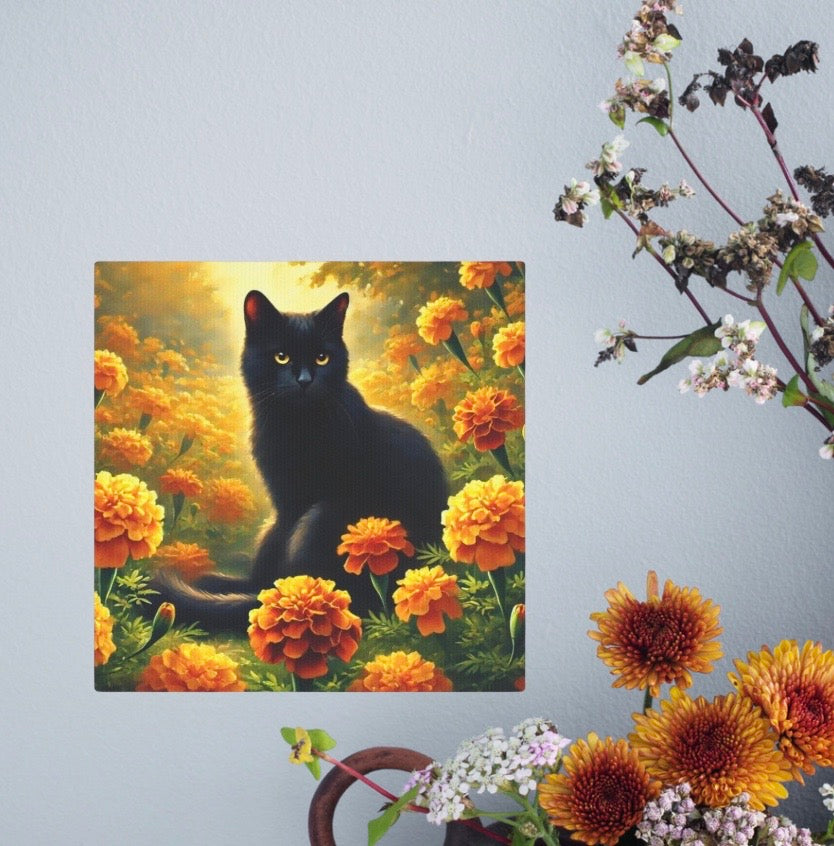 October Birth Flower - Marigold - Cat Lover - Wall Art Decor   