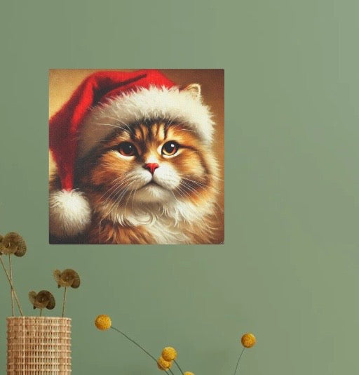 Santa Cat - Cat Lover Holiday Decor - Wall Art   