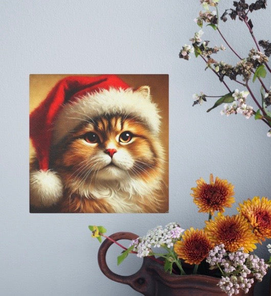 Santa Cat - Cat Lover Holiday Decor - Wall Art   