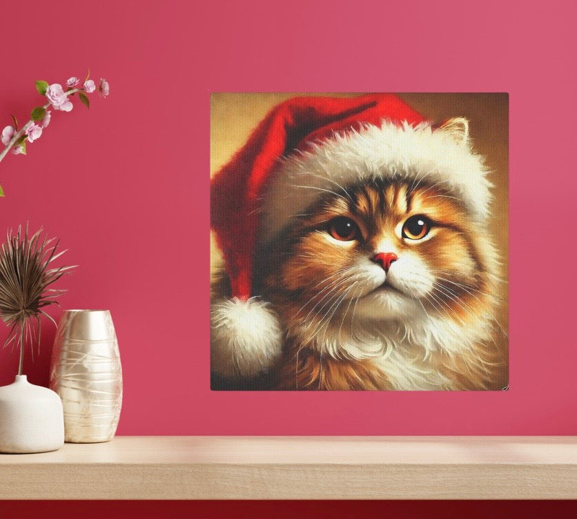 Santa Cat - Cat Lover Holiday Decor - Wall Art   