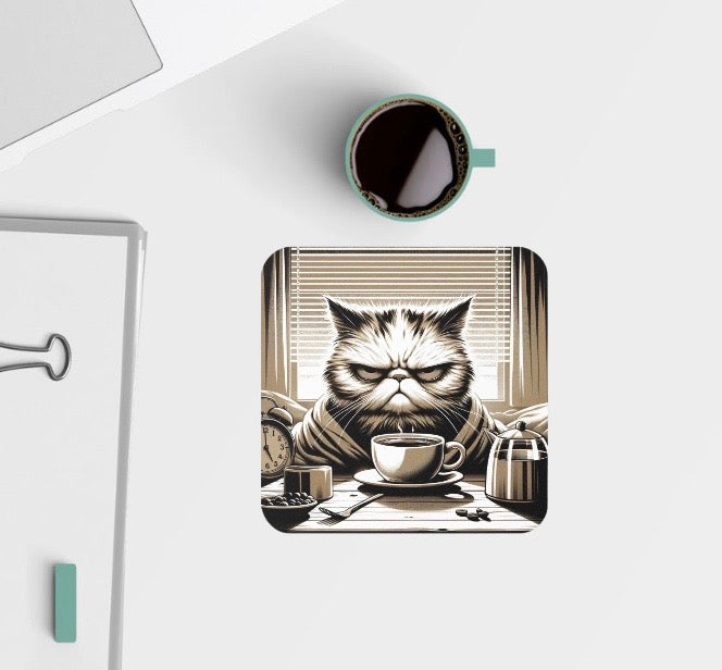 Grumpy Morning Cat - Cat Lover Coaster   