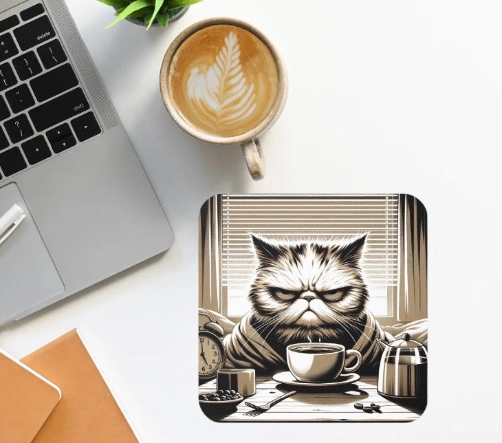 Grumpy Morning Cat - Cat Lover Coaster   