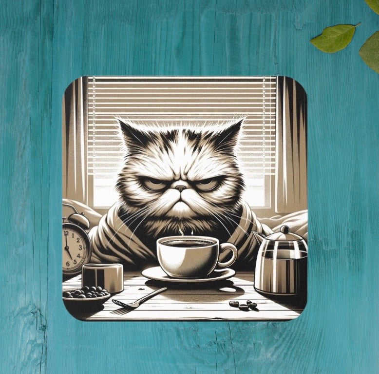 Grumpy Morning Cat - Cat Lover Coaster   