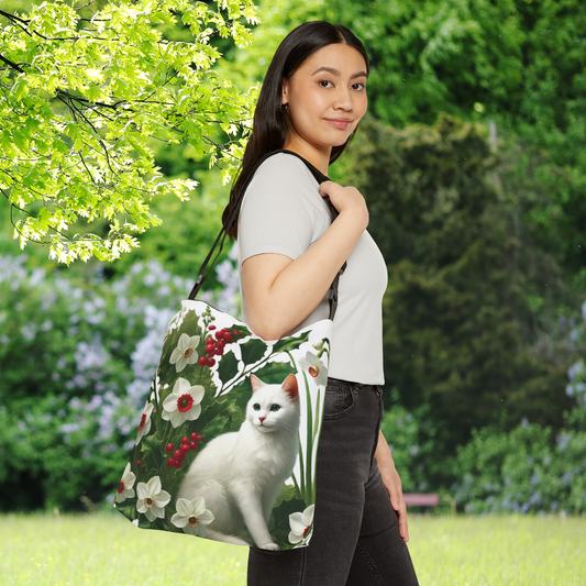 December Birth Flower - Cat Lover - Adjustable Strap Tote Bag   