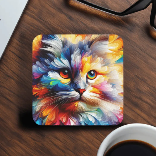 Abstract Rainbow Cat - Coaster - Office Decor - Home Decor